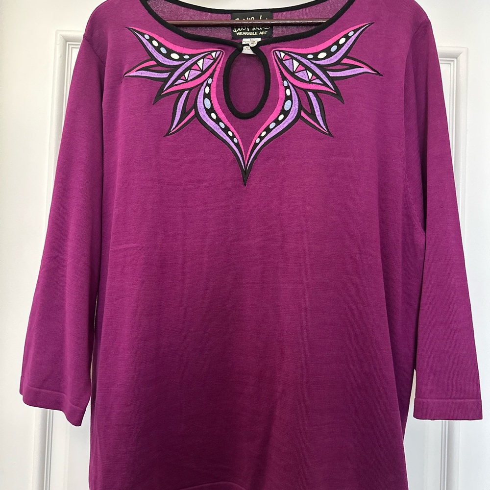 Bob Mackie Purple Long Sleeve Nice Top Button Loop Elegant Design